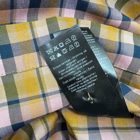 Gestuz Womens Tan Plaid Tie Waist AcieGZ Town & Country Half Button Dress Sz 40 - Picture 6 of 12